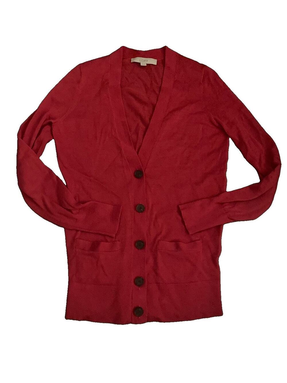 LOFT Women's Long Sleeve Tight Knit Button Down Cardigan Sweater Red Size XS